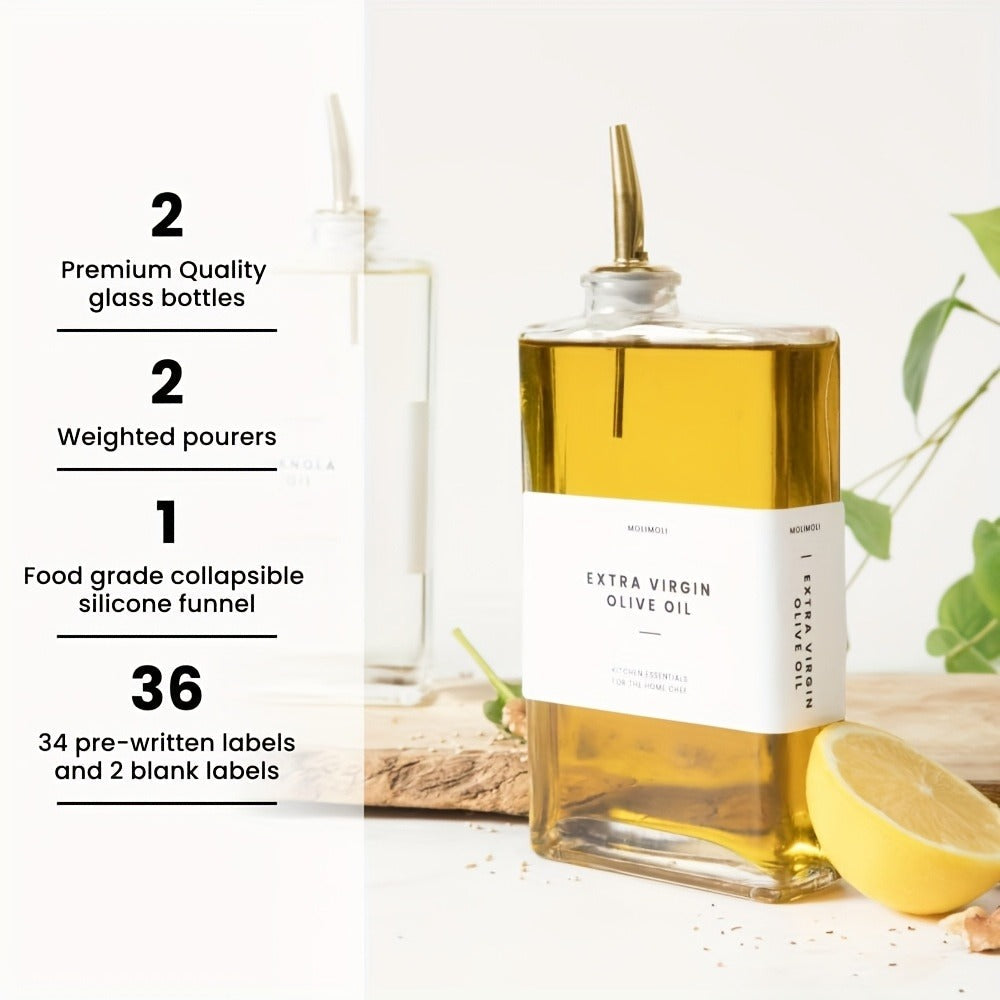 Glass Oil Dispenser Bottle 350ml - Olive Oil Vinegar Soy Sauce Coffee Syrup Dispenser for Kitchen, Rectangular Stable Design, Set of 2 or 4, Gold Silver Black White