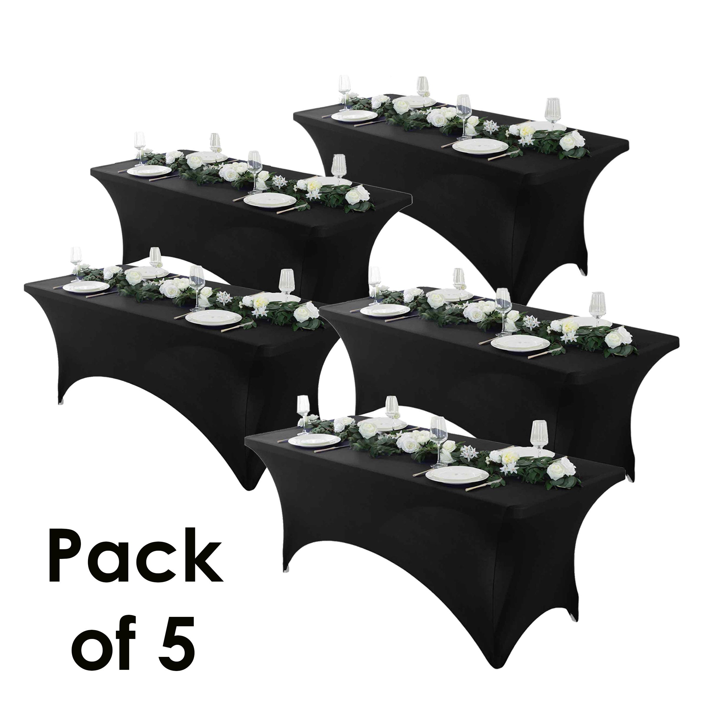 Spandex Tablecloth Stretch Table Cover Fitted Rectangle Table Cloth for Wedding Party Event 3/5pcs White Black
