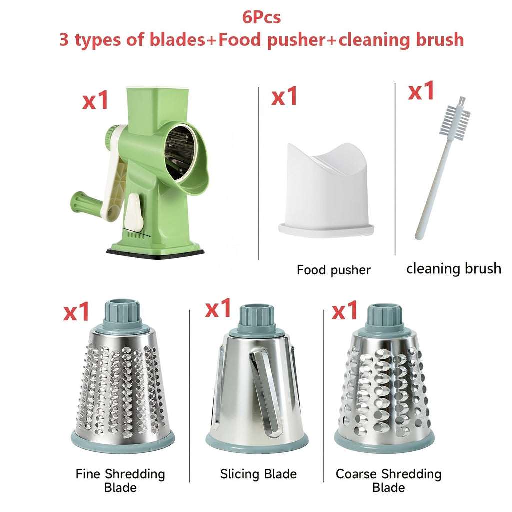 Rotary Vegetable Chopper Cheese Grater 5 Interchangeable Drum Blades Suction Base Ergonomic Handle for Cheese Vegetables Nuts Slicing Shredding