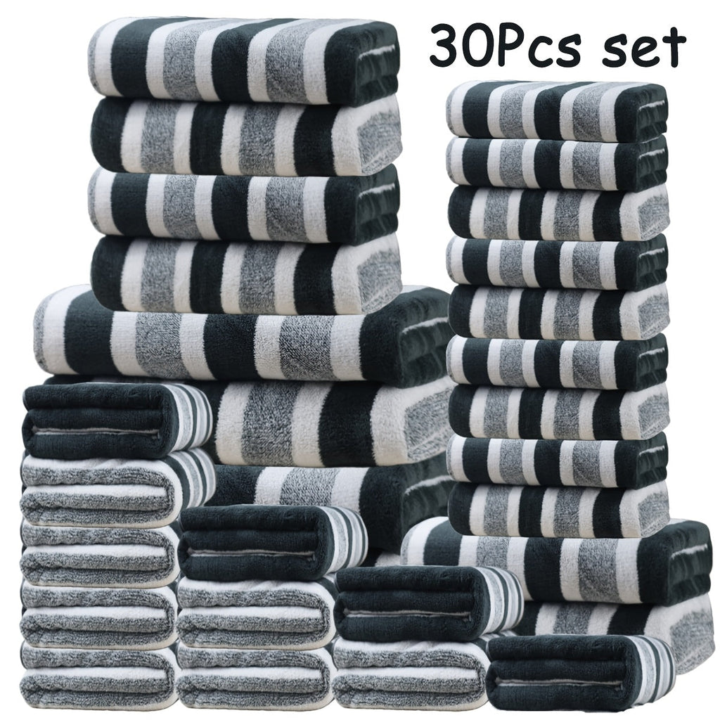Bath Towel Set 30 Piece Coral Fleece Super Soft Quick Dry Fast Absorption Lightweight Large Wide Towels for Home Hotel Spa Gym Camping Christmas Gift Red Gray Green Navy Blue Purple Brown