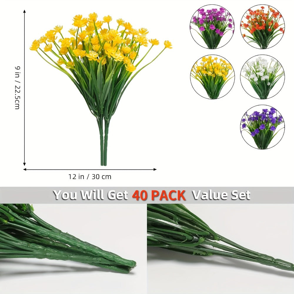 Artificial Flowers Outdoor UV Resistant 40 Bundles Fake Flowers for Home Garden Decor, Faux Floral Greenery Shrubs Plants for Party Table DIY Decoration Mix Colors