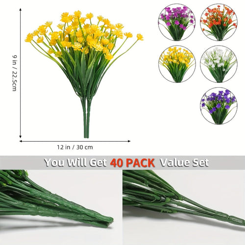 Artificial Flowers Outdoor UV Resistant 40 Bundles Fake Flowers for Home Garden Decor, Faux Floral Greenery Shrubs Plants for Party Table DIY Decoration Mix Colors
