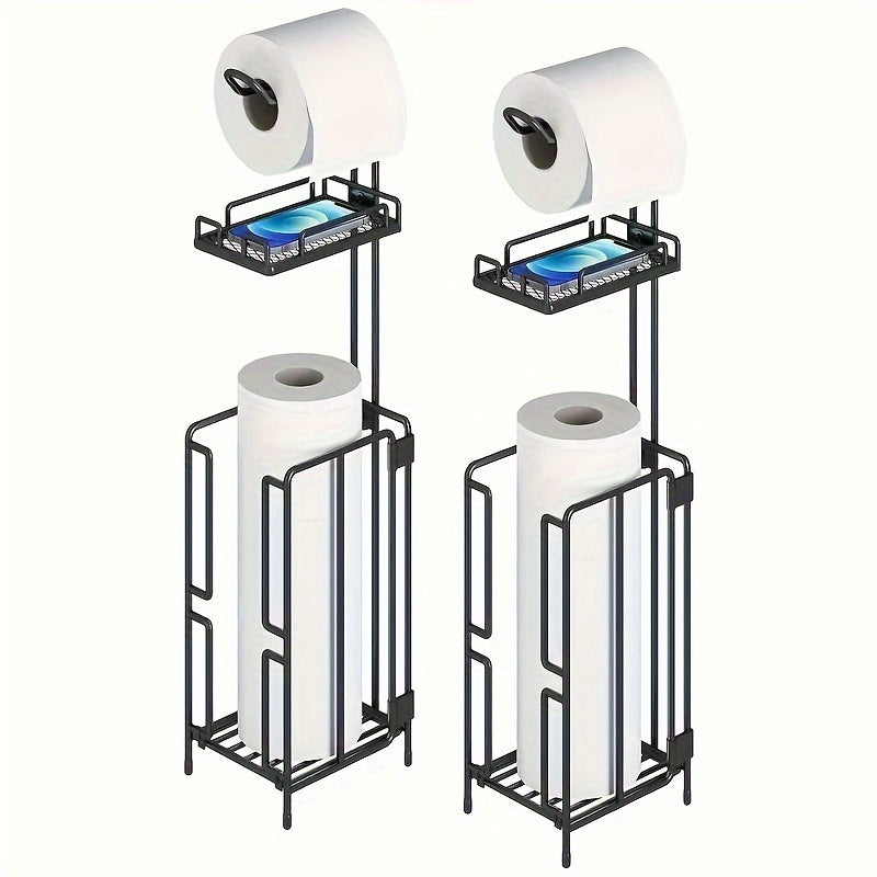 Freestanding Toilet Paper Holder Stainless Steel Stand with 3 Extra Roll Storage Modern Bathroom Organizer