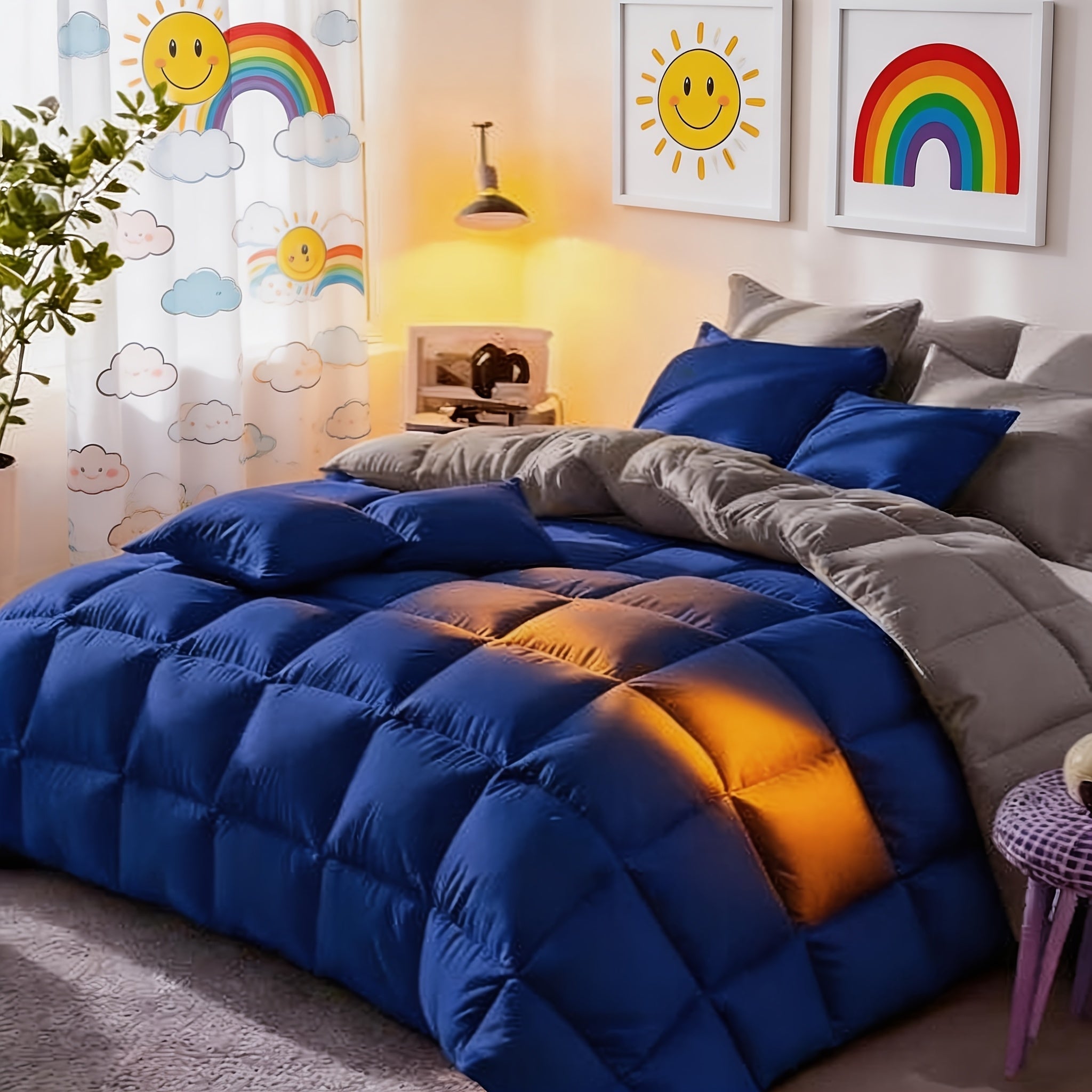 Comforter Set 7 Piece Bed in a Bag Full Queen King Soft Satin-Like Fabric with Fitted Sheet Flat Sheet Pillowcases Breathable Bedding Set for Bedroom Hotel