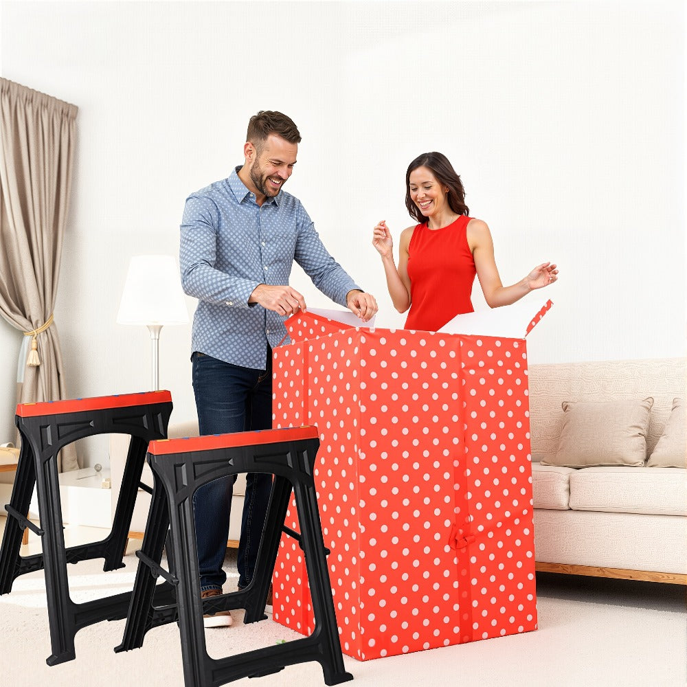 Folding Sawhorse 2 Pack Heavy Duty 700LBS Capacity Portable Work Support Horses Foldable Steel Saw Horse Set with Non-Slip Legs for Workshop Garage DIY Projects