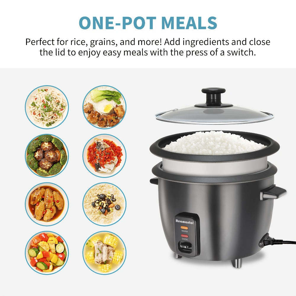 Rice Cooker & Yogurt Maker 3-Cup Nonstick ¨C 1.5Qt Multicooker with Auto Keep Warm, One-Touch Operation, Stainless Steel Inner Liner & Steamer for Grain, Oatmeal & More