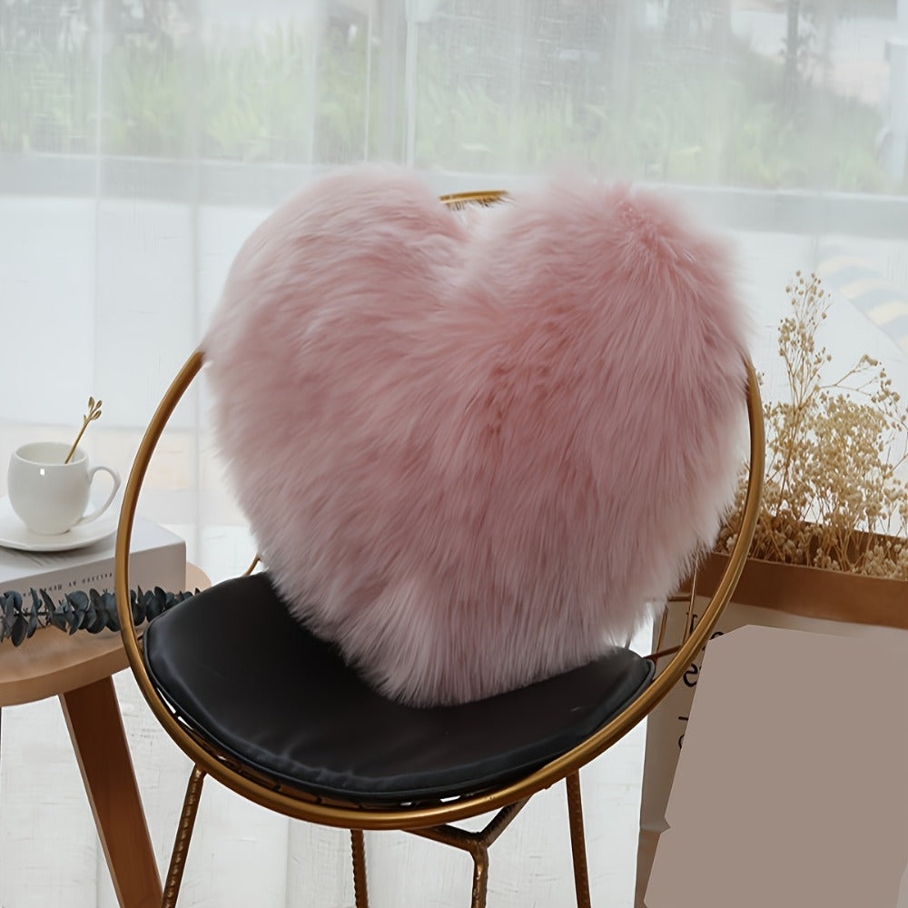 Heart Shaped Plush Pillow Cover Faux Wool Fluffy Cushion Cover for Sofa Bed Chair Car - Valentine's Day Decor Throw Pillowcase 17¡± Soft Decorative Pillow Case, Red & Pink, Insert Not Included