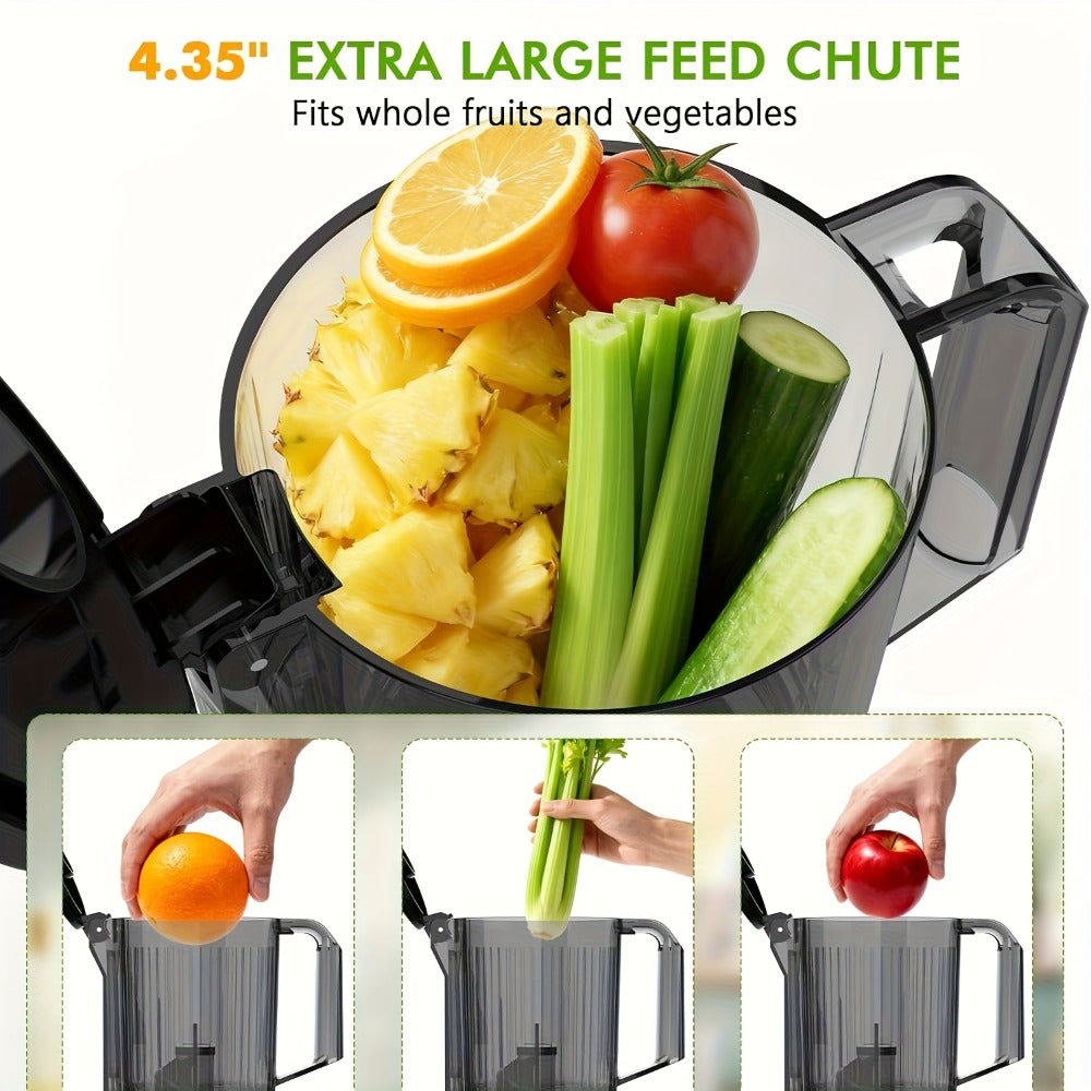 Cold Press Juicer Machine with Large Feed Chute - Slow Masticating Juicer for Whole Fruits & Vegetables, High Juice Yield, Easy to Assemble & Clean, LED Display Option, Silver, for Home & Kitchen