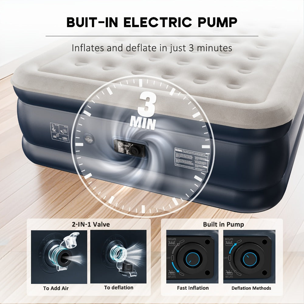 Air Mattress with Built-In Pump ¨C 18'' Self-Inflating Portable Air Bed for Home, Camping & Travel, Twin Full Queen, Includes Carry Bag