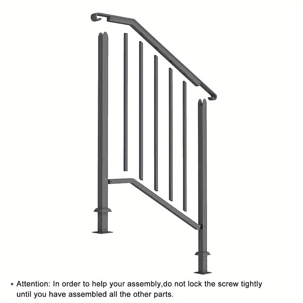 Wrought Iron Stair Handrail for 2-3 Steps - Matte Black & White Powder Coated Iron Picket Railing with Stainless Steel Post Mounts, Indoor Outdoor Home Safety Grab Bar & Accessibility Rail