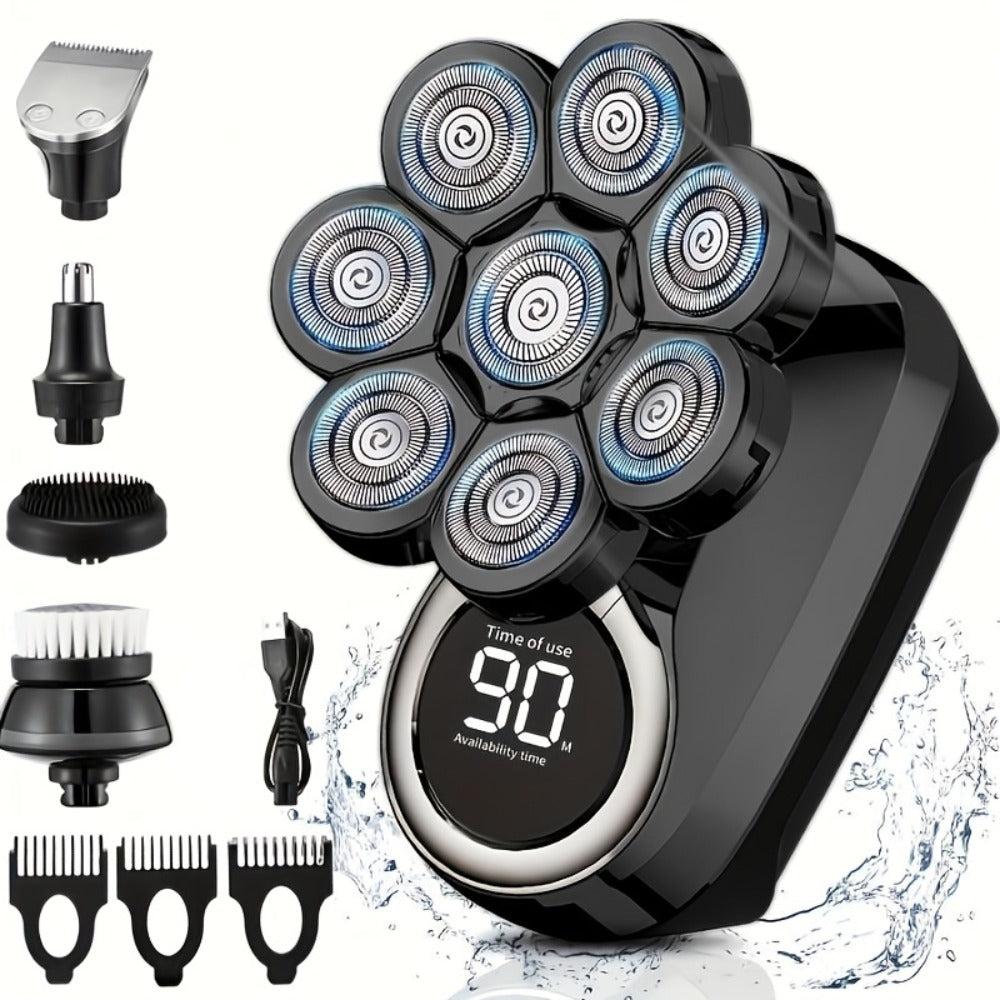 Electric Shaver 8-Blade 5-in-1 ¨C IPX7 Waterproof USB-C Rechargeable Multi-Function Grooming Kit with Nose Hair Trimmer & Facial Brush, Fully Washable, 8D Replacement Blade Available