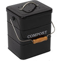 Kitchen Compost Bin 1 Gallon with Charcoal Filter & Wooden Handle, Odor-Free Indoor Countertop Food Waste Bin, Metal Compost Bucket for Home Kitchen, Available in Black, White, Gray, Green