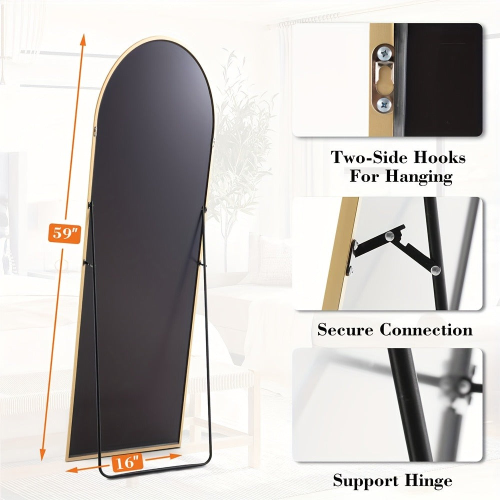 Full Length Mirror Floor Standing, Arched & Rect Body Mirror with Stand, Hanging or Leaning Wall Mirror, Aluminum Alloy Thin Frame for Bedroom Hotel Bathroom