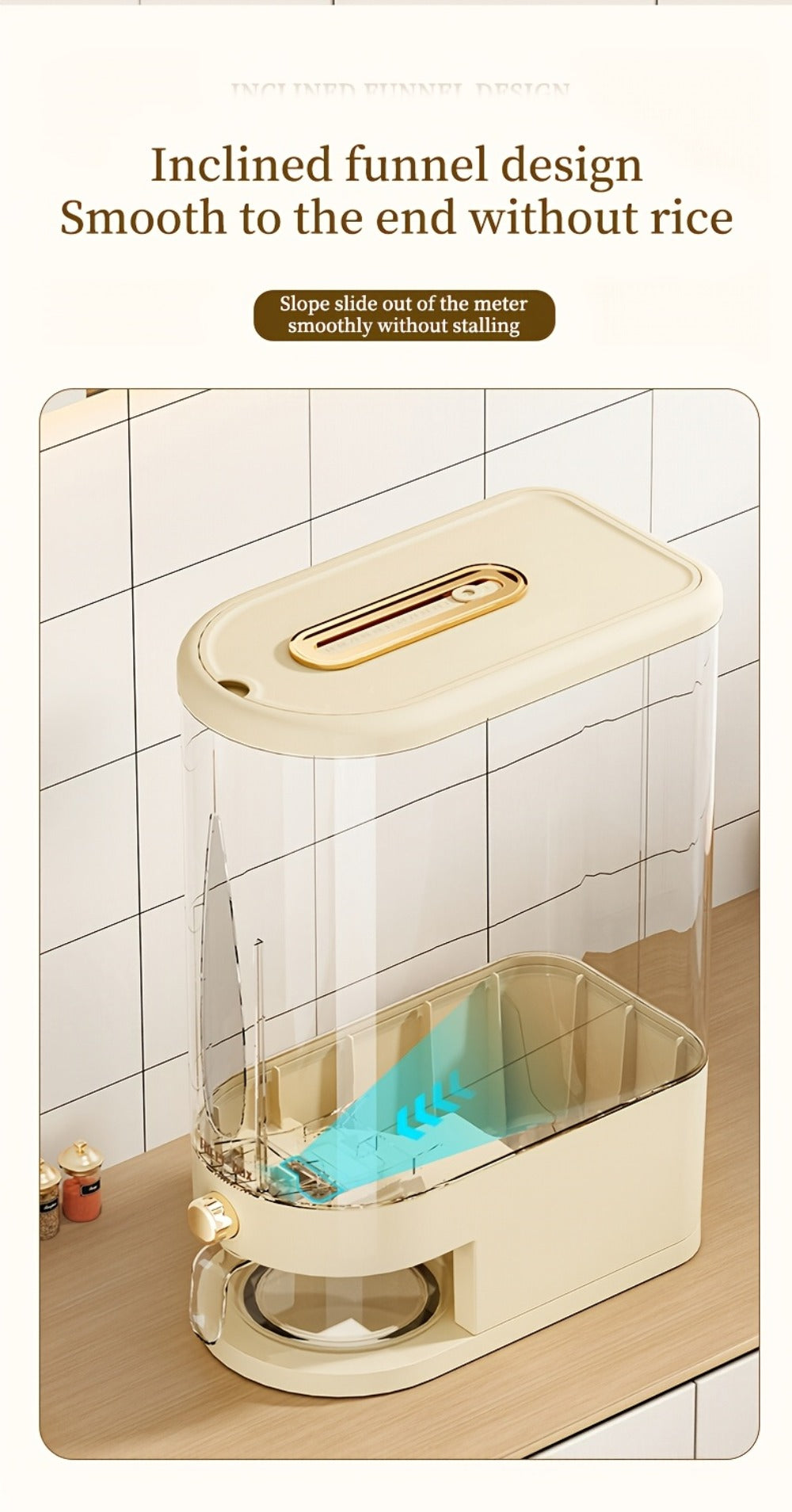Rice Dispenser Storage Container Press Type Measuring Cup Moisture-Proof Sealed Grain Bin - Large Capacity Airtight Rice Storage Box for Rice Coffee Beans Flour Legumes Pet Food Kitchen Pantry Organizer