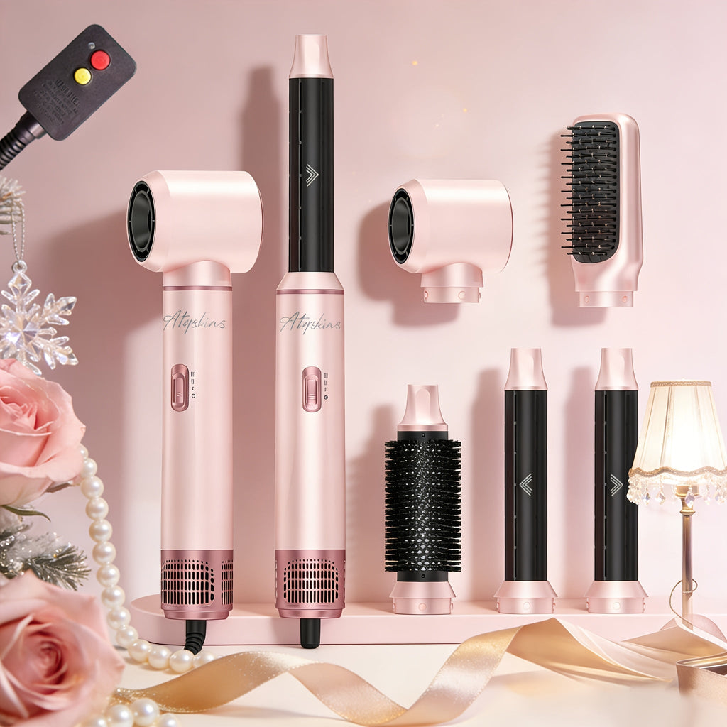 Hot Air Brush 5-in-1 Hair Dryer Brush - Ionic Blow Dryer Brush with Curling, Straightening & Volumizing, Dual Voltage Travel Hair Styler, Multifunction Hair Styling Tool for All Hair Types
