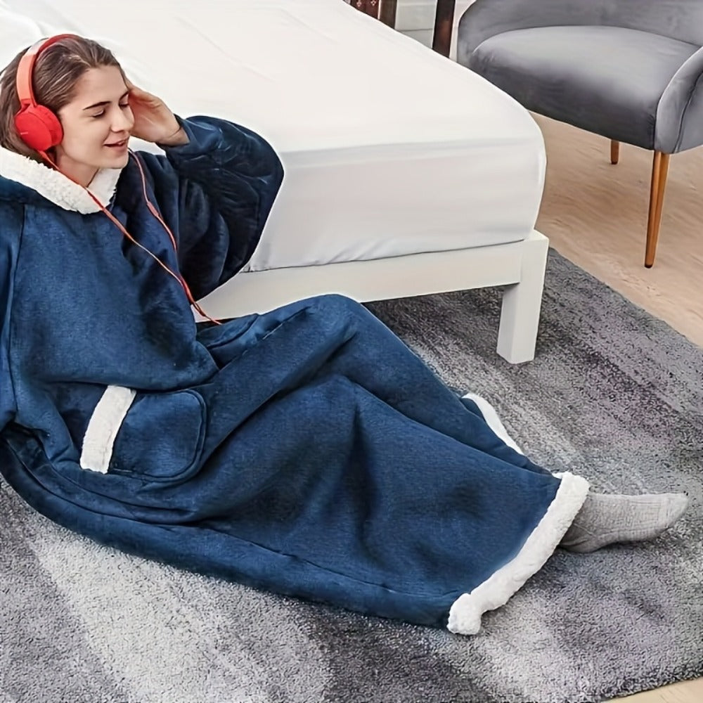 Plaid Fleece Wearable Hooded Blanket ¨C 400gsm Warm Cozy Oversized Hoodie Bedspread, Machine Washable, 4 Colors, 70¡± Length