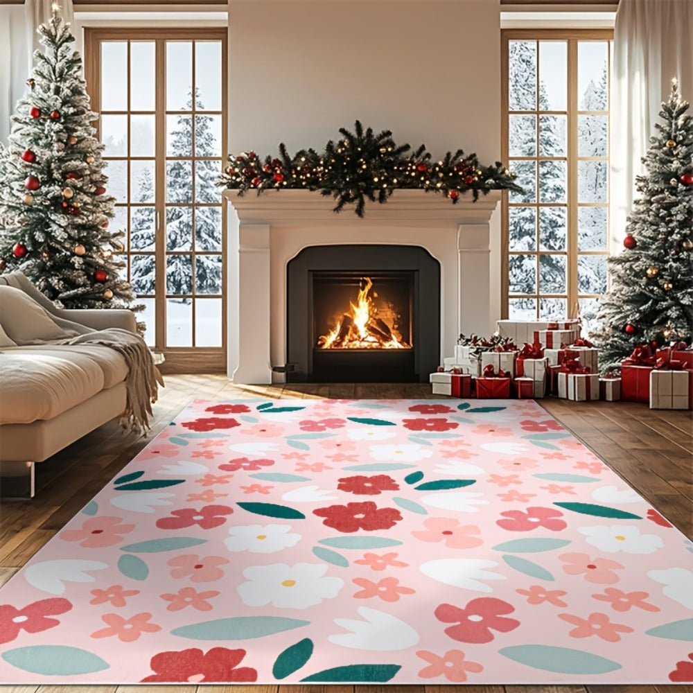 Area Rug 8x10 Ft Soft Non-Slip Machine Washable Large Floor Rug with Floral Forest Animal Patterns for Living Room Bedroom Home Decor ¨C Durable Easy Clean Indoor Carpet