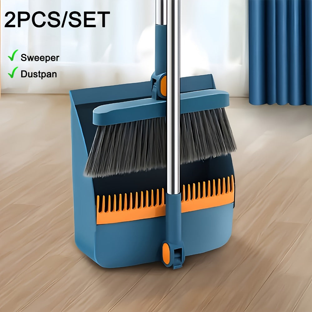 Foldable Broom and Dustpan Set with Long Handle 2-in-1 3-in-1 4-in-1 Floor Brush Combo for Home Office Dorm Room Indoor Outdoor Cleaning