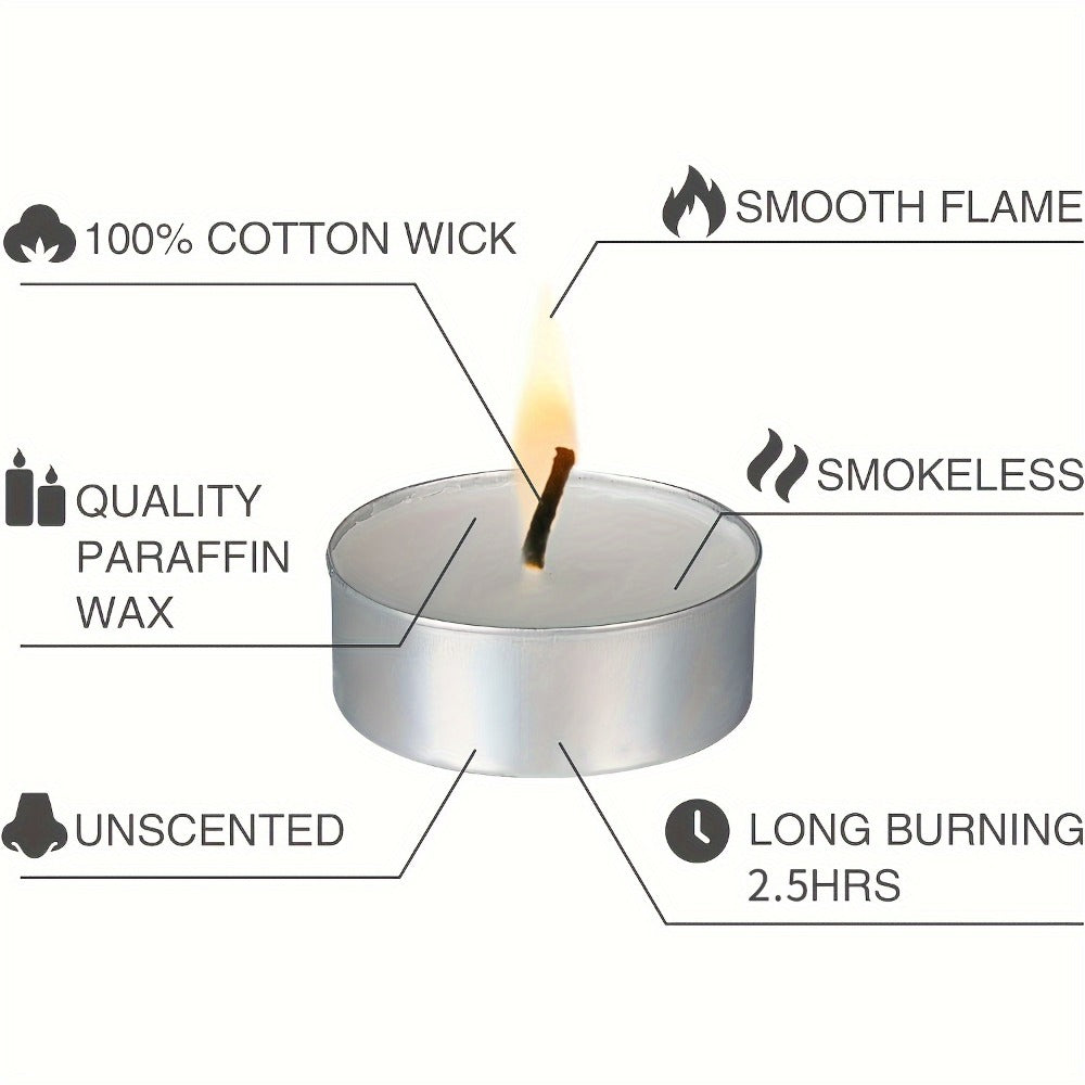 Tea Light Candles Unscented White - 49 or 99 Pack Smokeless Wax Tealights 2.5 Hour Burn for Weddings, Christmas, Halloween, Birthday Party & Holiday Home Decor