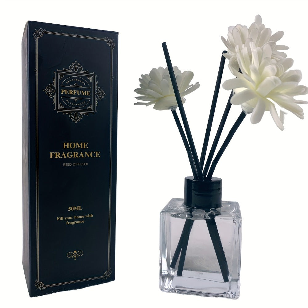 Reed Diffuser Set 50ml Glass Bottle - Long Lasting Aromatherapy Fragrance Sticks for Bedroom Living Room Office Home Decor Air Freshener Scented Essential Oil Gift