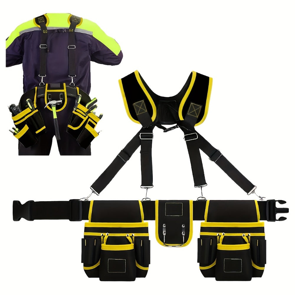 Tool Belt Heavy Duty Multi-Pocket Tool Pouch Bag Adjustable Waist Tool Organizer for Electricians Carpenters Mechanics Gardeners Construction Workers Black Yellow