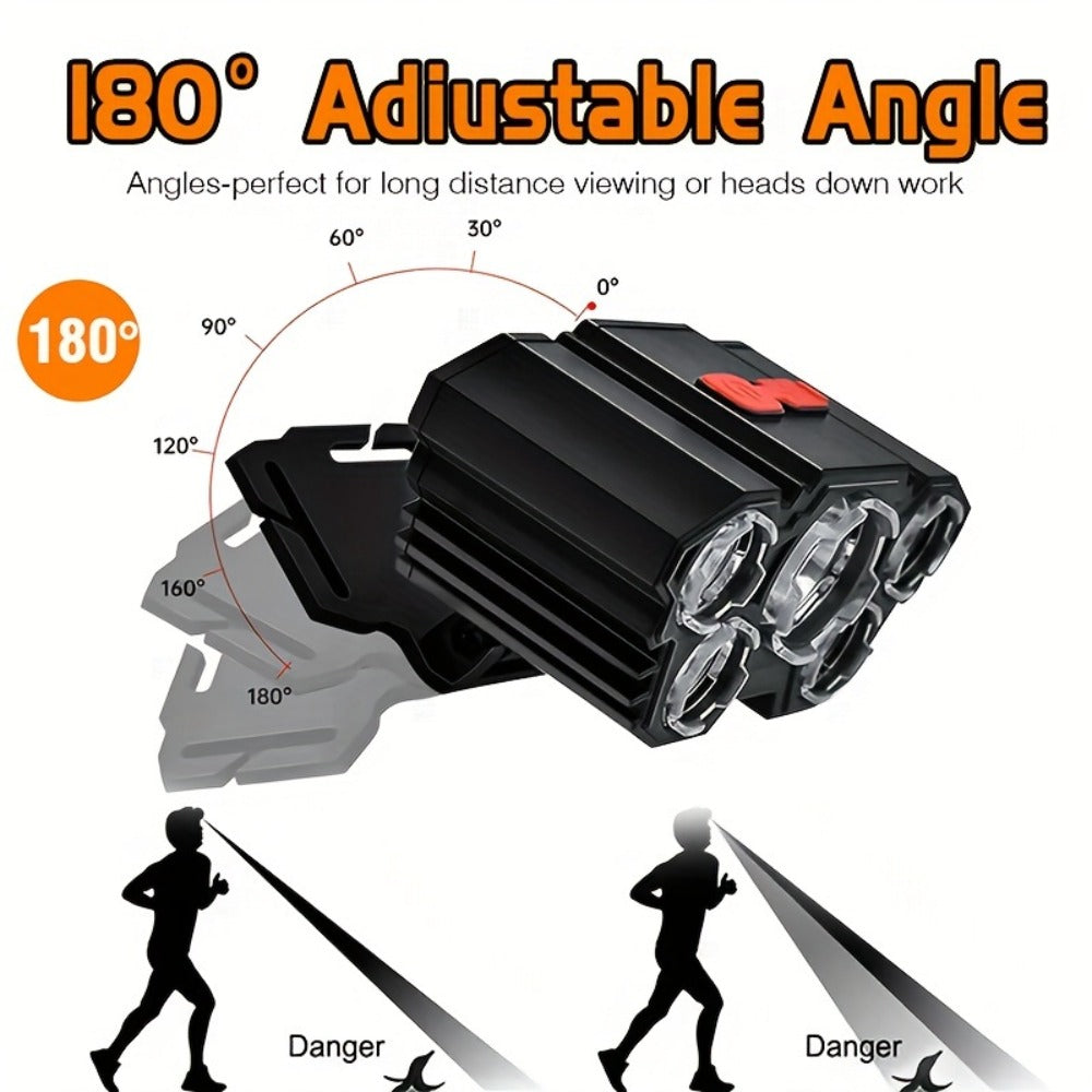 LED Headlamp 4pcs Set - Rechargeable Outdoor Headlamps with 4-Speed Dimming Adjustable Angle IP44 Waterproof Hands-Free Flashlight for Camping Hiking Fishing Mountain Climbing Emergency Use ABS