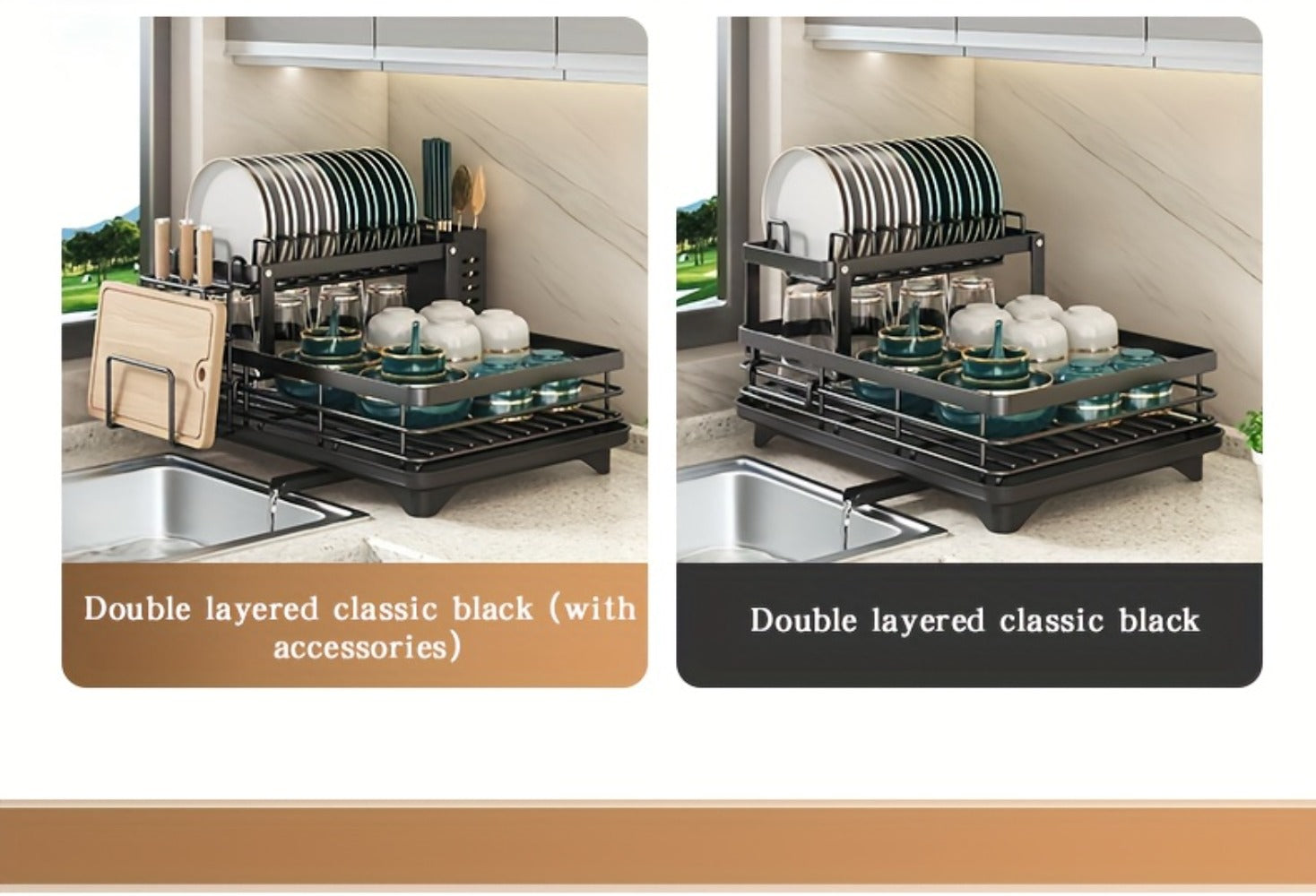 2-Tier Metal Dish Drying Rack with Cutlery Holder Cup Holder & Rust-Proof Drip Tray ¨C Space Saving Countertop Kitchen Organizer