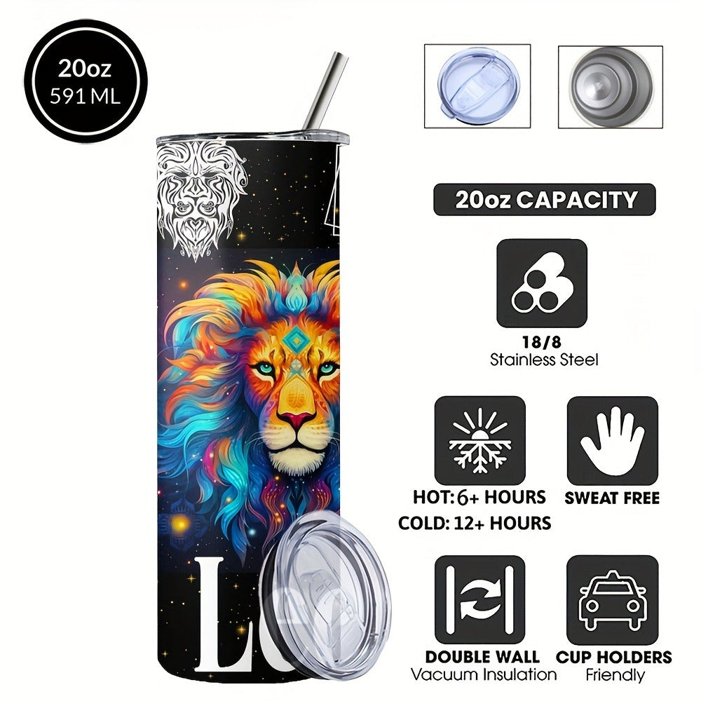 Zodiac Tumbler 20oz Stainless Steel Insulated Travel Cup with Lid & Straw Horoscope Coffee Mug All 12 Signs Hot Cold Drinks Gift Birthday Halloween Christmas