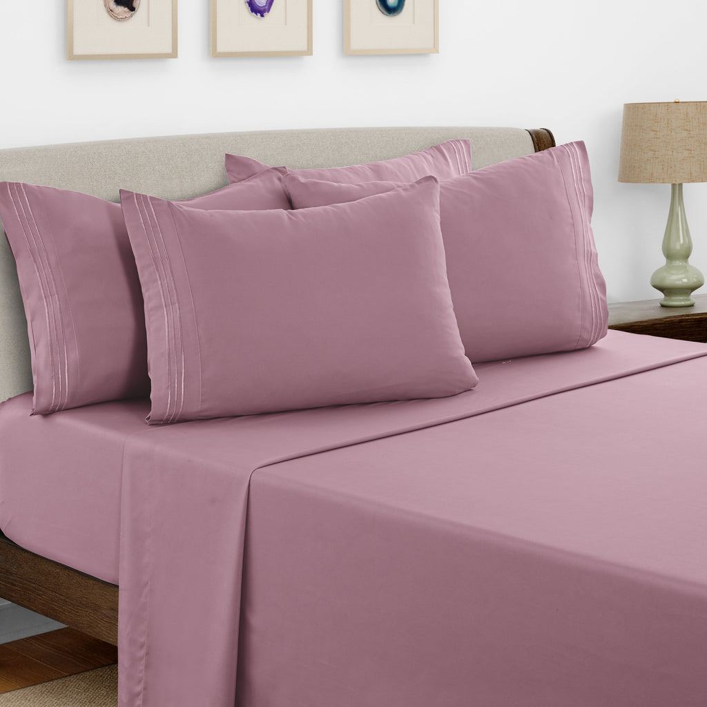 Bed Sheets Set 6 Piece - Soft Brushed Microfiber Fitted Sheet with 16¡± Deep Pocket, Flat Sheet & Embroidered Pillowcases, Hotel Luxury Cooling Bedding, All Seasons, 20 Colors