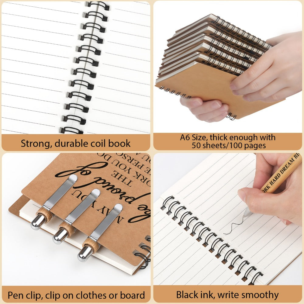 Spiral Notebooks with Retractable Bamboo Pens Bulk Gift Set ¨C 30 Pack Inspirational Journals Thank You Gifts for Teachers Employees Back to School Encouragement Notepad