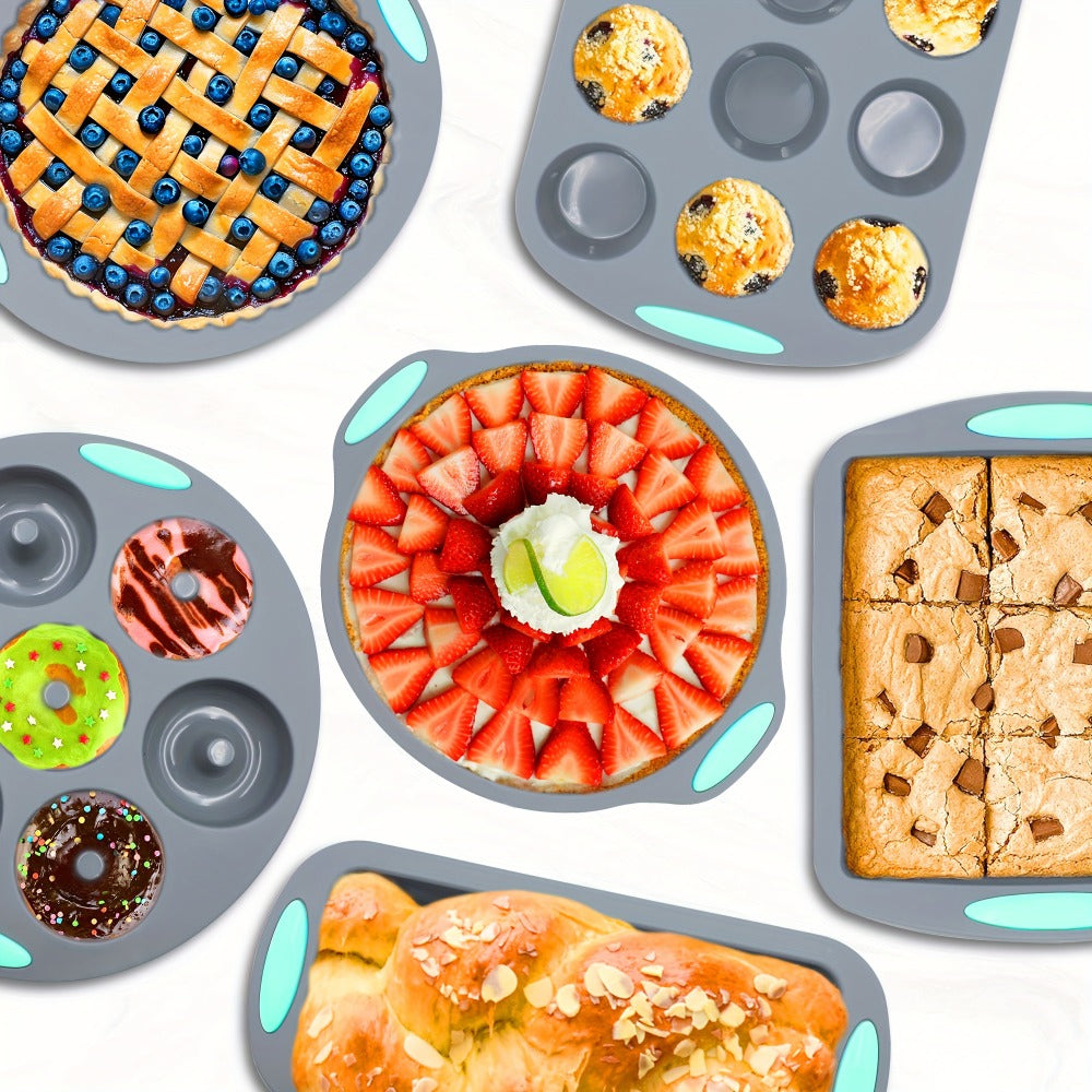 Silicone Bakeware Set with Cake Molds, Muffin Pan, Donut Pan, Baking Sheet, Baking Cups & Measuring Cups Spoons, Complete Nonstick Silicone Baking Set for Oven, 45-Piece 53-Piece or 83-Piece Options