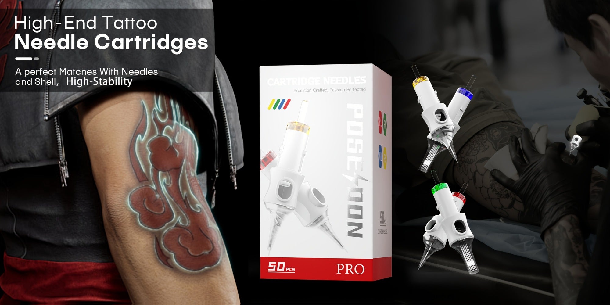 Tattoo Cartridge Needles 50pcs Mixed Size Set - Poseidon V6 Assorted Round Liner Shader Curved Magnum Disposable Needles 3RL 5RL 7RL 9RL 5RS 9RS 9RM 11RM 15RM 7M1 for Tattoo Machine