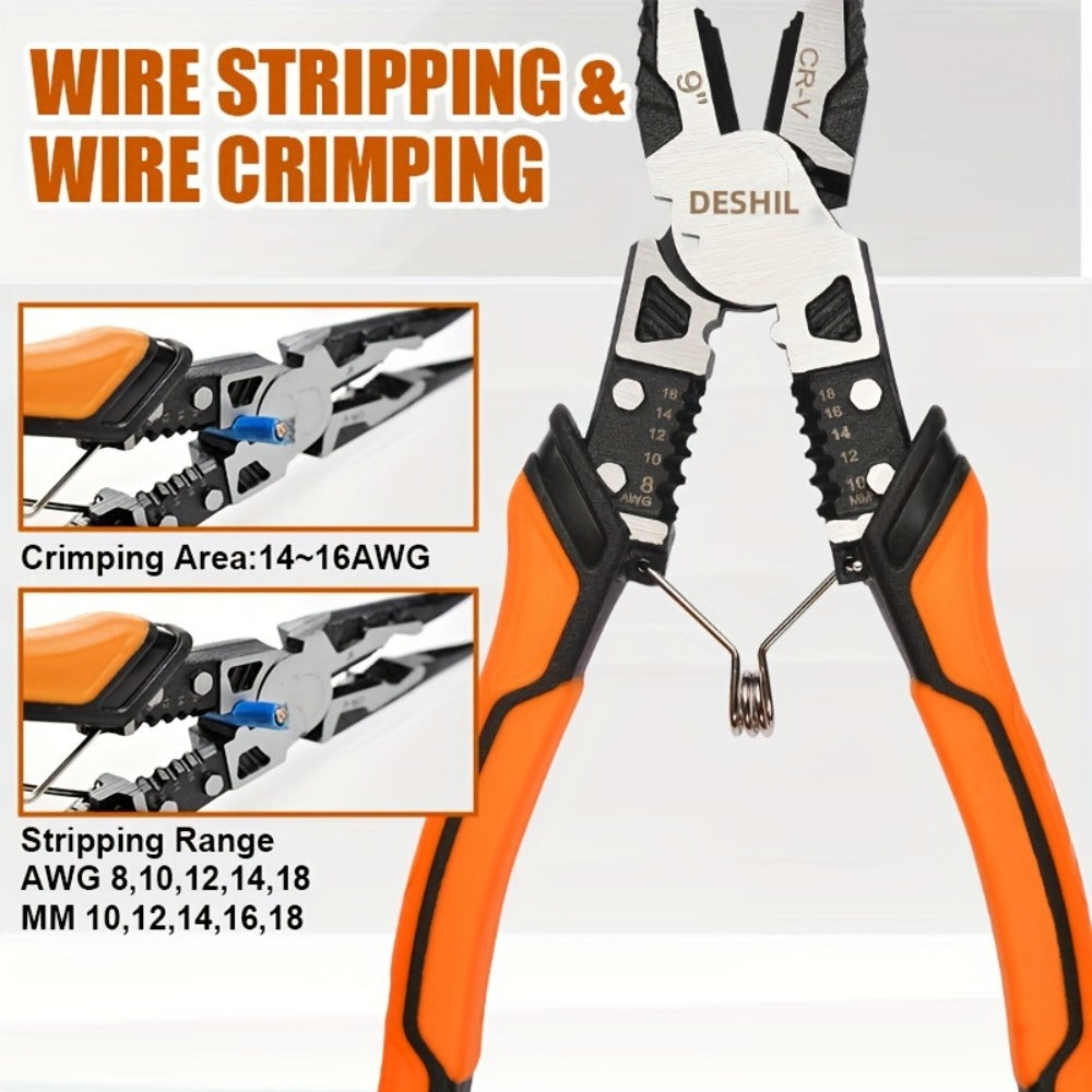 Pliers Set 9-in-1 Multi-Function Industrial Grade, 8.5¡± Lineman Pliers, 8.5¡± Long Nose Pliers, 8¡± Diagonal Side Cutters, CRV Steel TPR Handle Wire Stripper Crimper Cutter for Electrical & Auto Repair