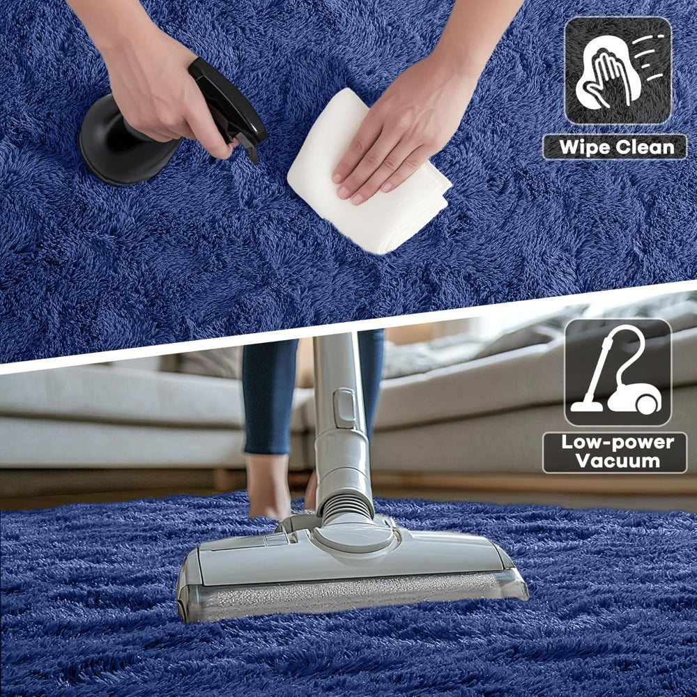 Shaggy Area Rug 4x6 - Soft Plush Non-Slip Indoor Carpet for Living Room Bedroom, Machine Washable Floor Mat in Navy White Beige Black Grey