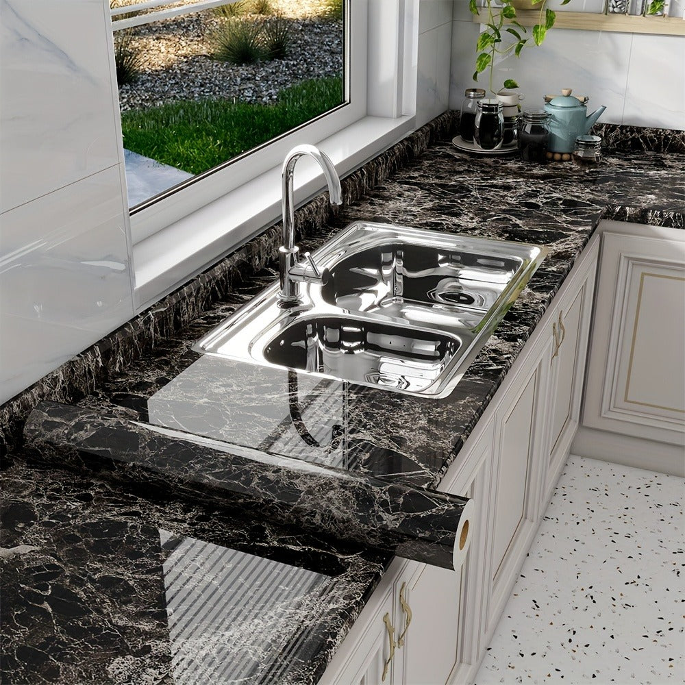 Marble Peel and Stick Wallpaper Roll - Waterproof Oil-Proof Self-Adhesive Wall Contact Paper for Kitchen Backsplash Bathroom Countertop
