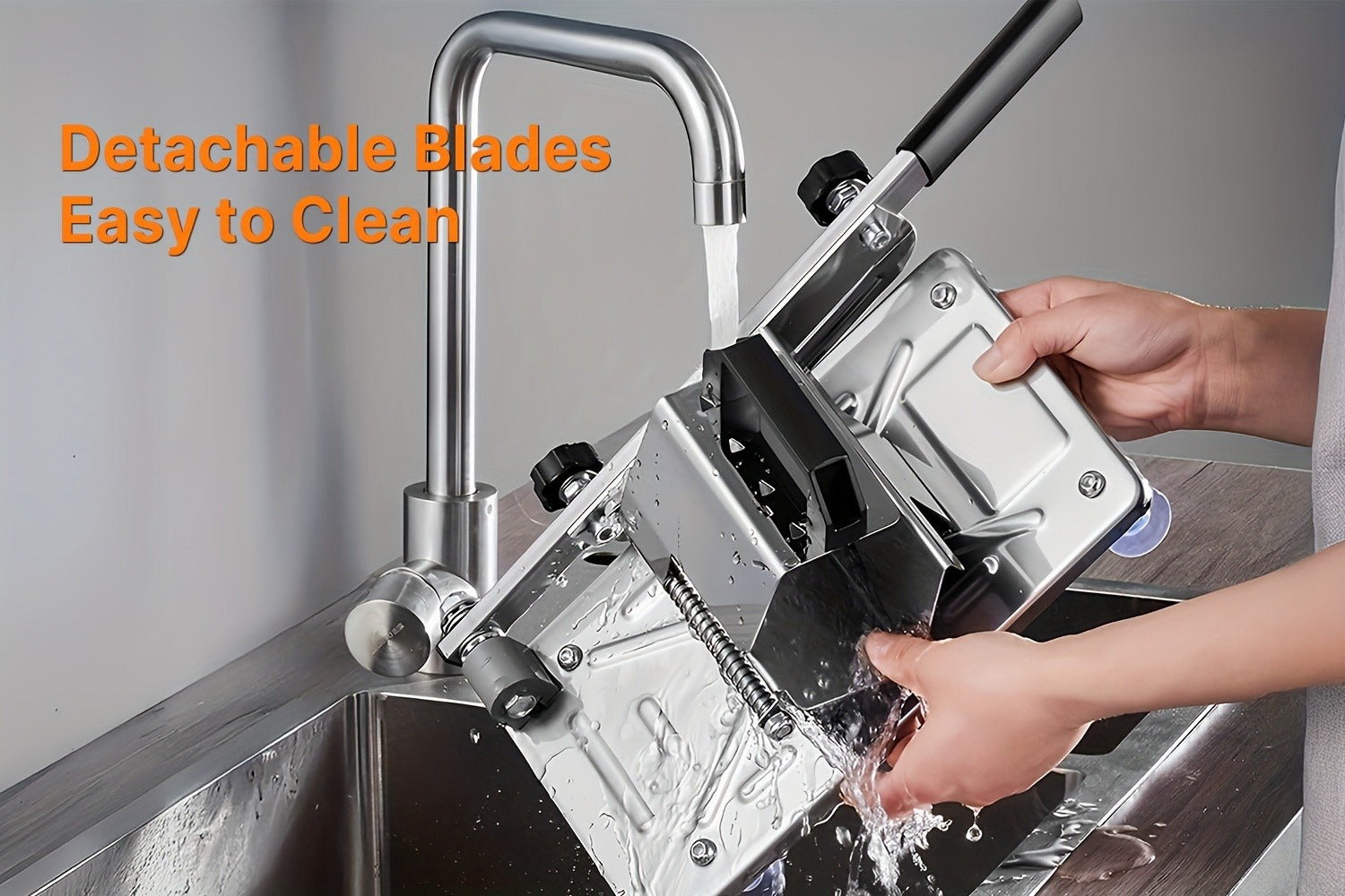 Manual Meat Slicer ¨C Stainless Steel Food Slicer with Adjustable Thickness, Sharp 430 Steel Blade for Slicing Frozen Meat, Vegetables & Fruits, Durable, Easy to Clean, Home Kitchen Cutter