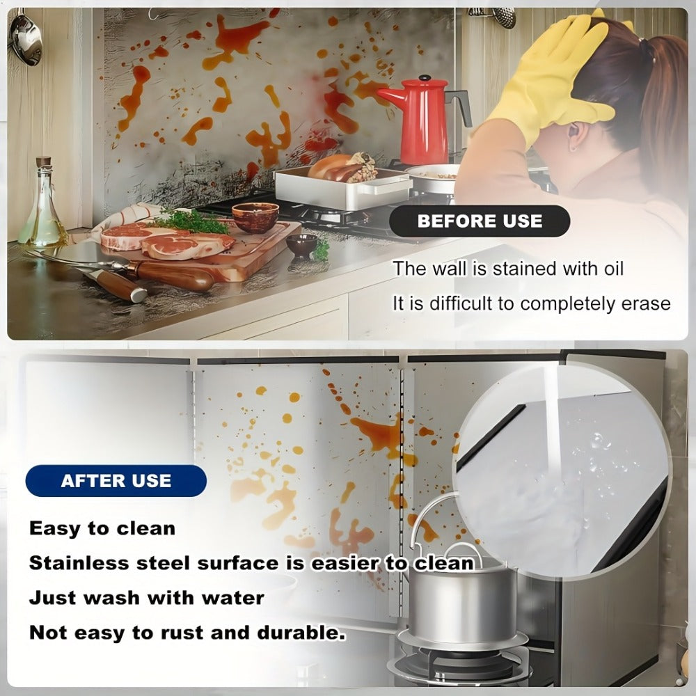 Stainless Steel Splatter Screen 4-Sided Foldable Stovetop Grease Guard - 31.5¡± Oil Splash Shield for Frying Pan, Gas Range & Induction Cooktop, Heat Resistant Nonstick Kitchen Backsplash Protector