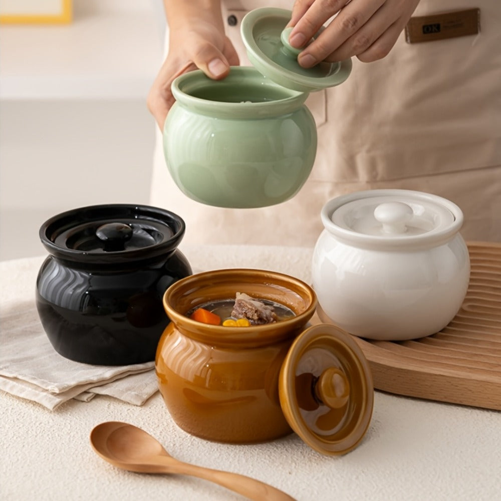 Ceramic Steam Stewing Pot - Water-Separated Clay Pot for Soups, Stews & Slow Cooking, Household Steaming Pot with Lid for One Person, Heat-Resistant Soup Pot for Stovetop & Kitchen Use