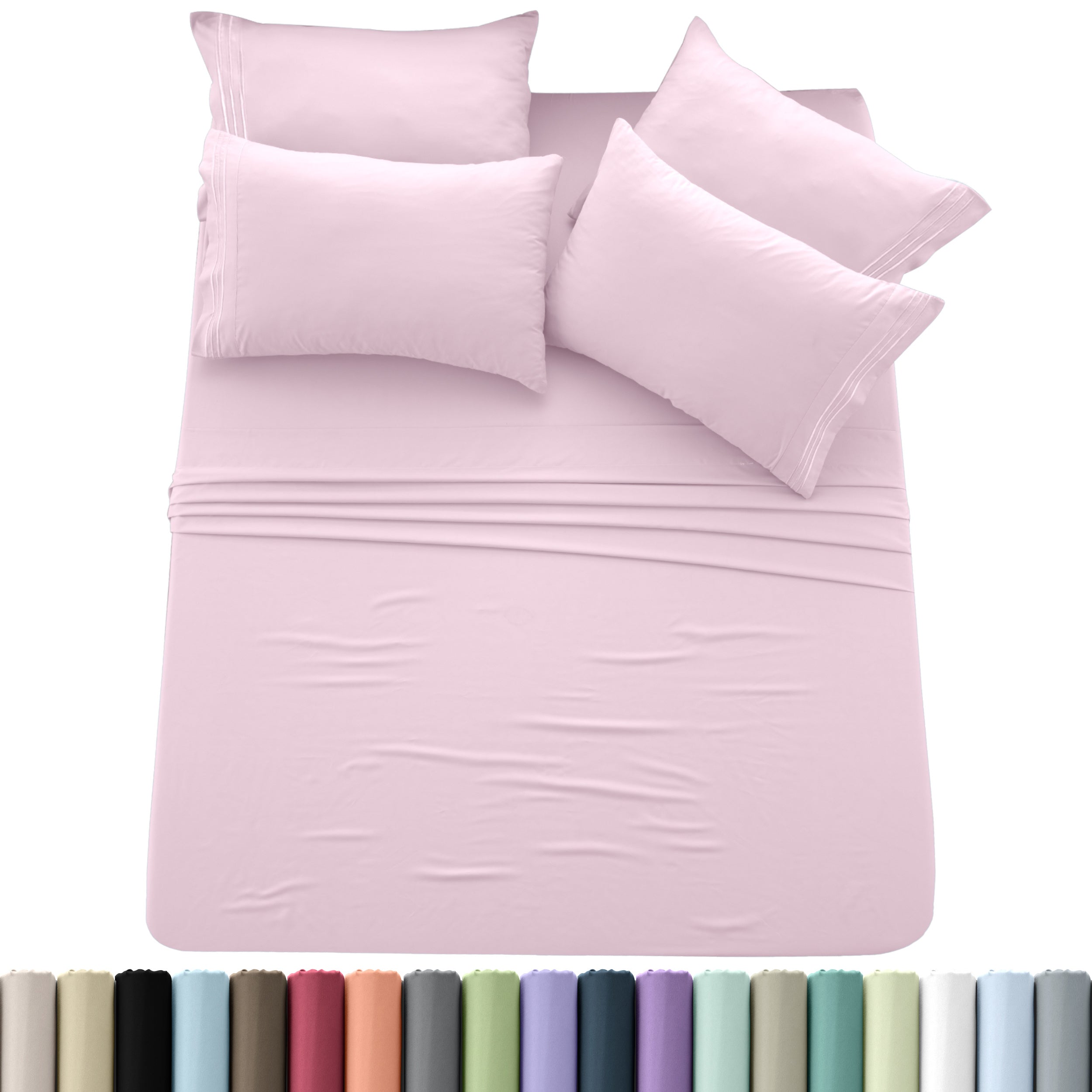 Brushed Microfiber Sheet Set 6pcs ¨C Soft Fade-Resistant Bedding 20 Colors Twin Twin XL Full Queen King Cal King Fitted Flat Pillowcases