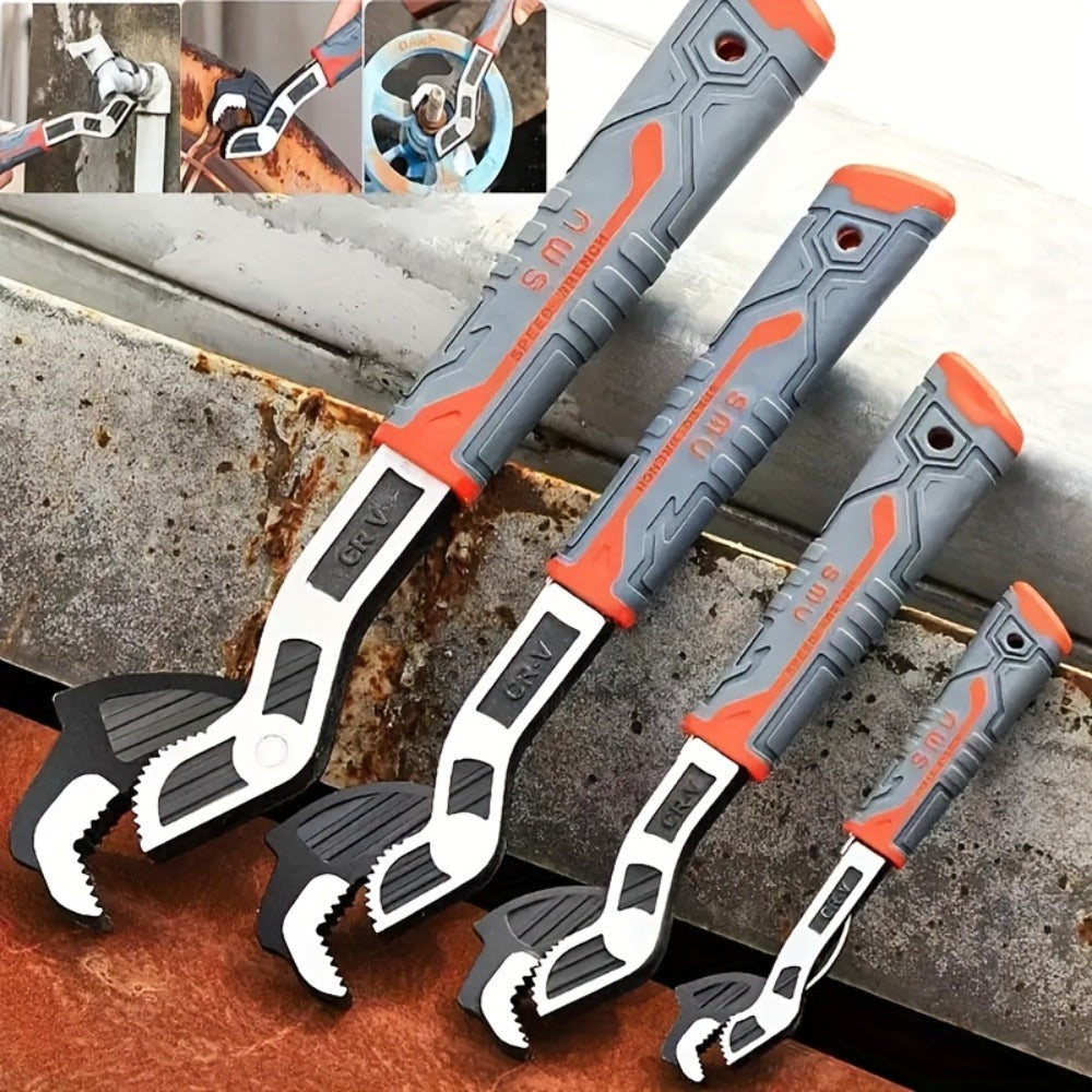 Adjustable Pipe Wrench Set 4pcs Heavy Duty Self-Locking - 6 8 10 12 Inch Chrome Vanadium Steel Non-Slip Grip for Plumbing Automotive Home Professional Use