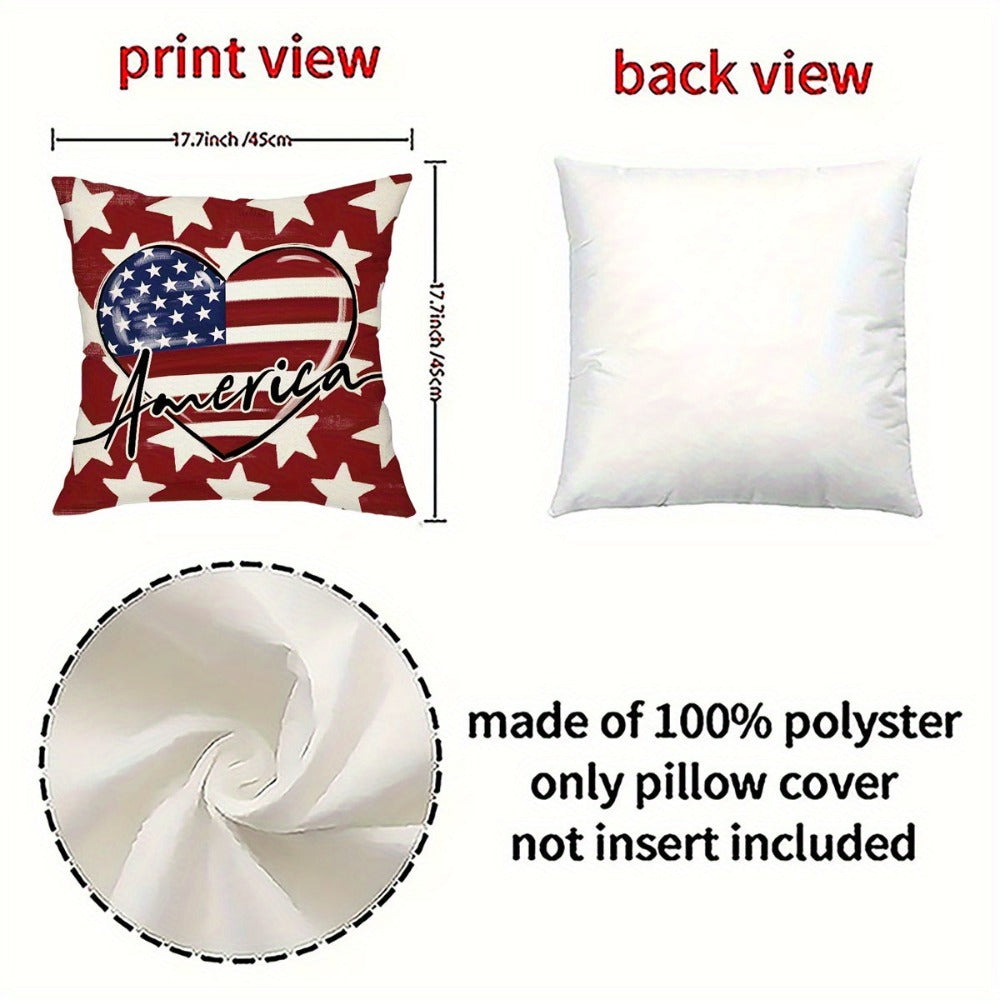Patriotic Throw Pillow Covers 4pcs Set American Flag USA Freedom Memorial Day Decorative Cushion Covers for Sofa Living Room Outdoor Farmhouse Home Decor 18x18in Polyester No Insert