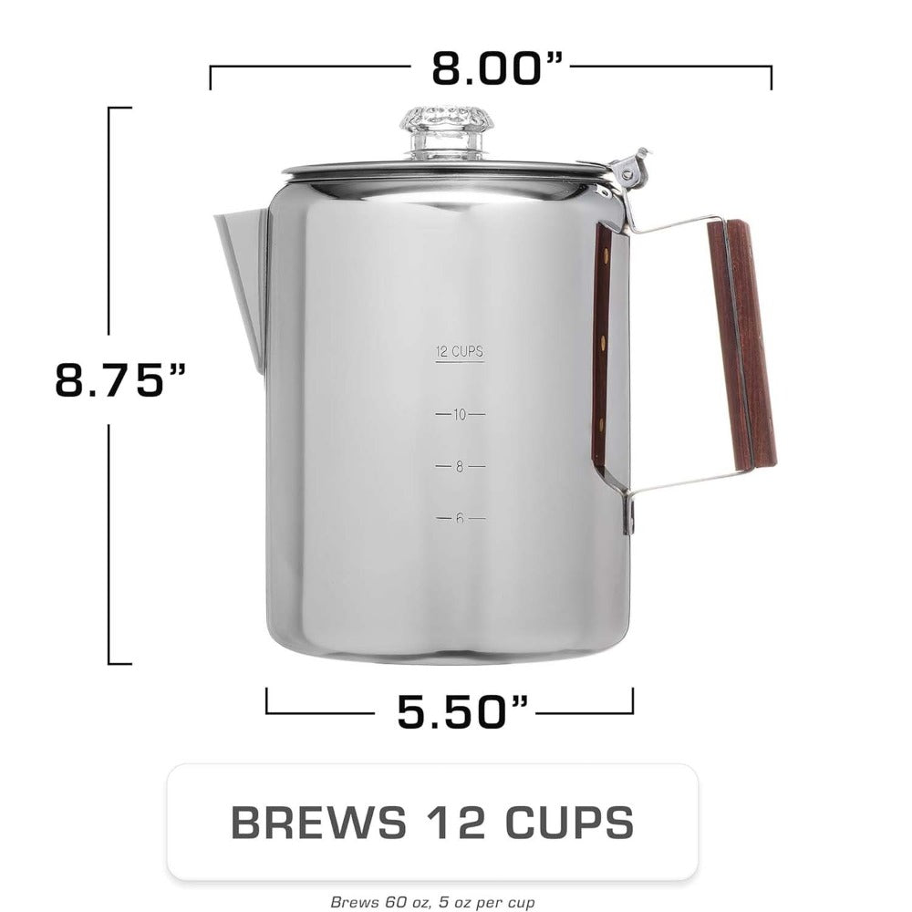 304 Stainless Steel Stovetop Moka Pot Coffee Maker 9 Cup - No Electricity Needed, Works on Gas Stove, Campfire & Grill