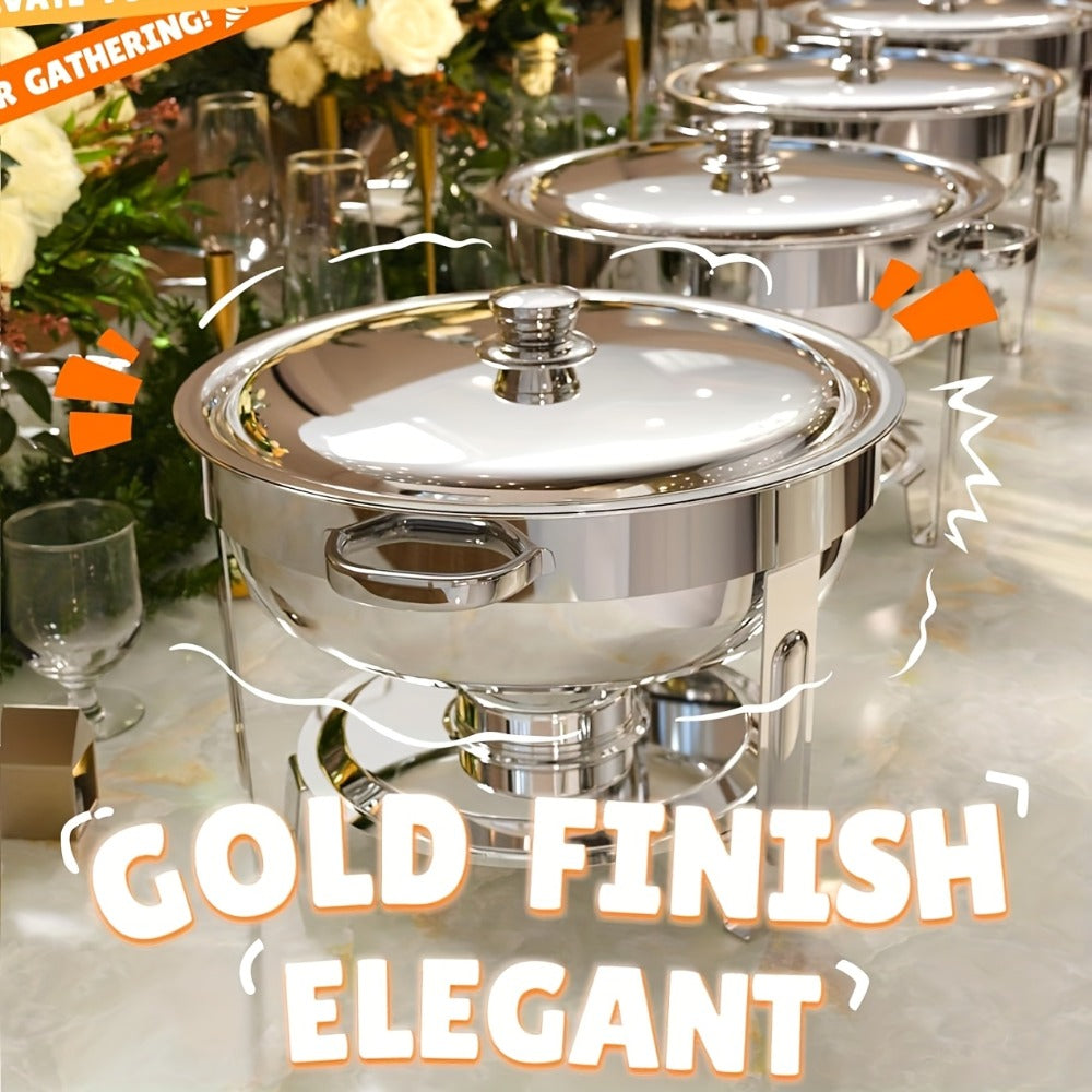 Chafing Dish Buffet Set Stainless Steel Food Warmer 6QT Round Chafer for Catering Events Parties Weddings Banquets, Silver & Gold, 1/2/4/6 Pack Options