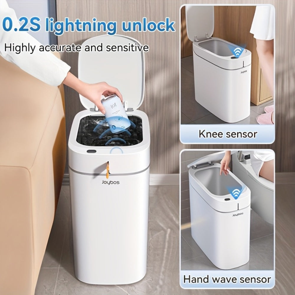 Automatic Sensor Trash Can Self-Emptying 3.8 Gallon with Drawstring Bags - Hands Free Infrared Smart Waste Bin for Bathroom Kitchen Bedroom Office Dorm Room