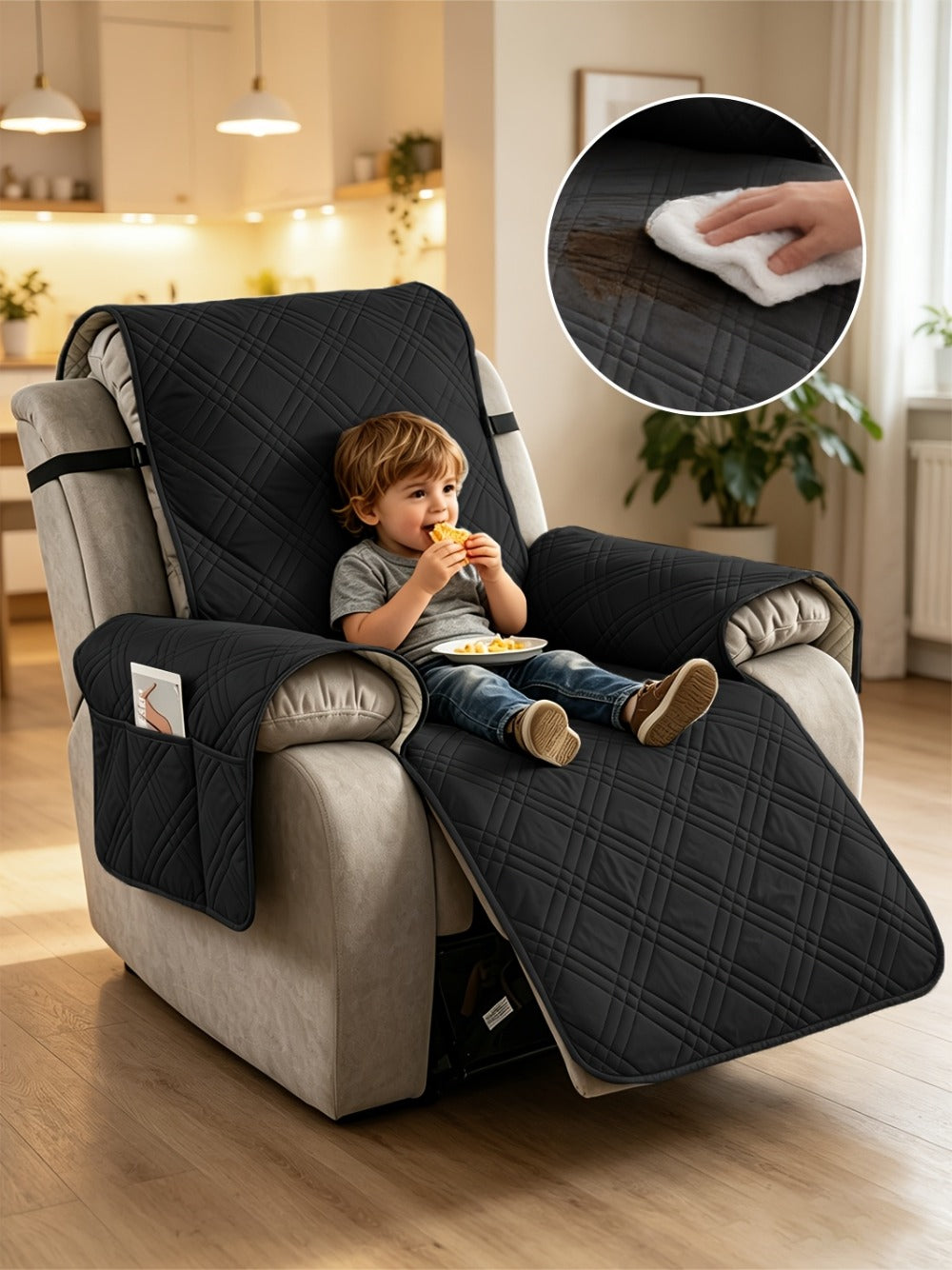Recliner Chair Cover Waterproof Non-Slip Sofa Slipcover with Pocket Pet Scratch Resistant Washable Furniture Protector for Living Room Multiple Colors