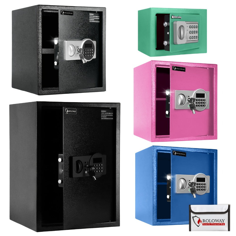 Home Security Safe Box with Sensor Light & Fireproof Bag ¨C Digital Keypad Lock Box with Backup Keys for Cash, Jewelry & Valuables ¨C Wall, Floor & Closet Mountable Safe (Multiple Sizes & Colors)
