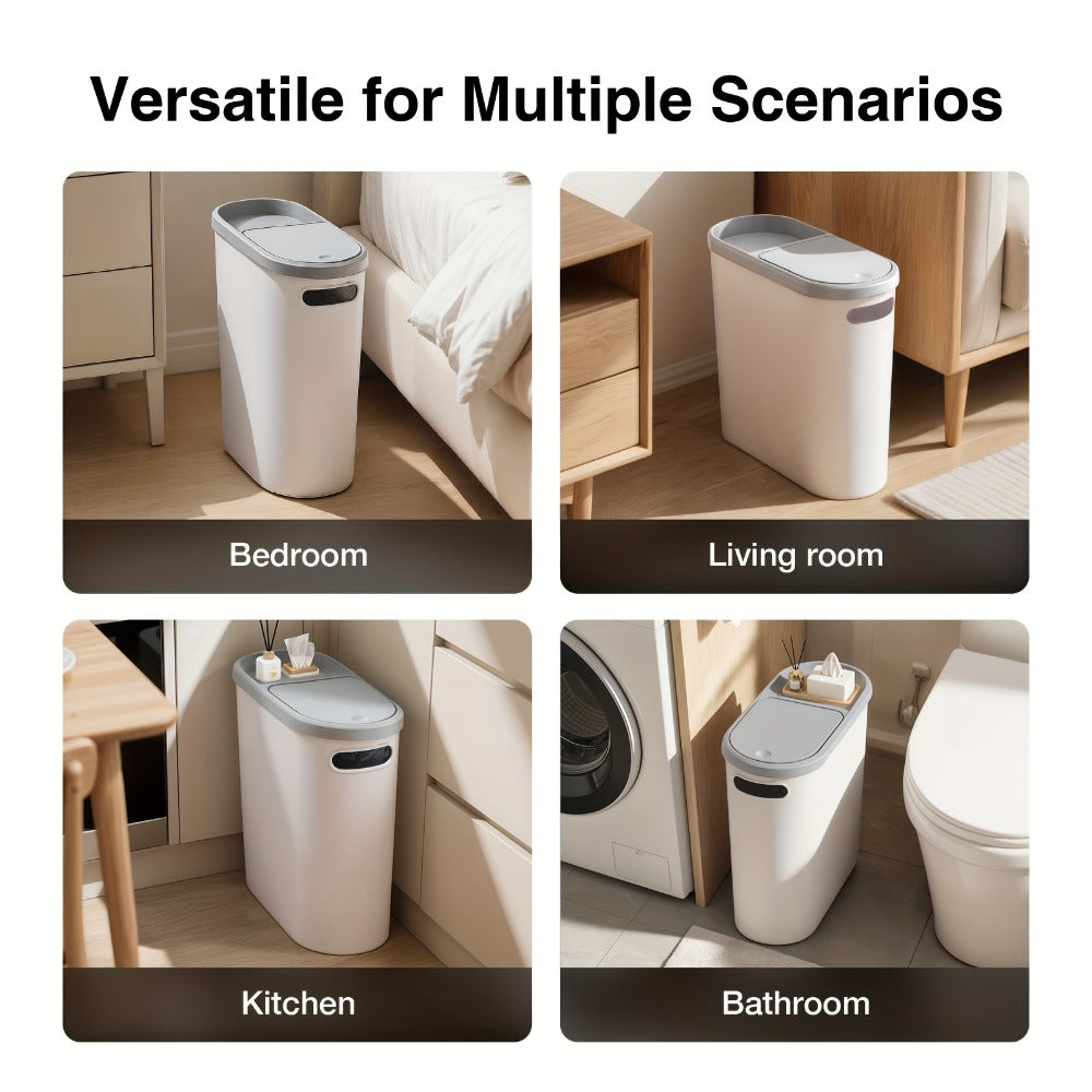 Small Bathroom Trash Can with Built-In Handles Rustproof Space Saving Plastic Waste Bin for Bathroom Laundry Office Includes Trash Bags