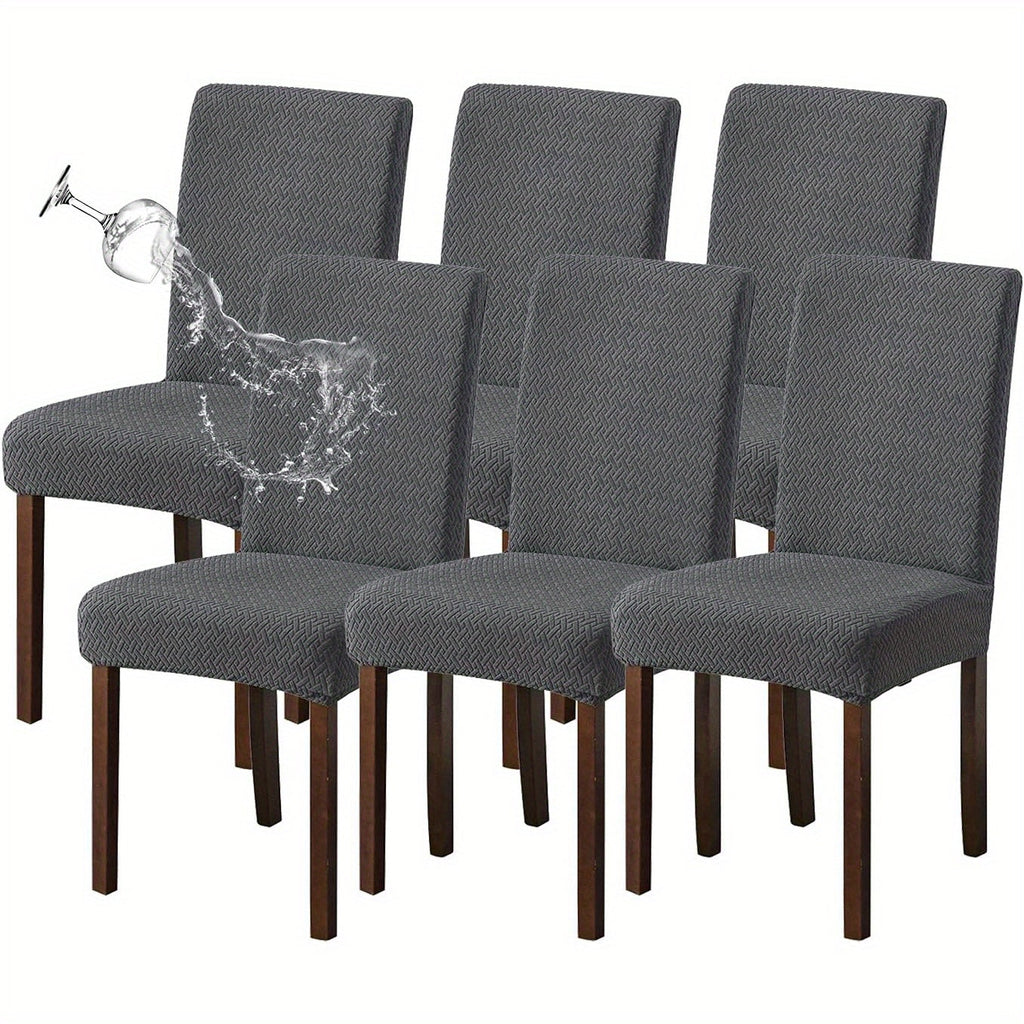 Dining Chair Covers Set of 4 6 Waterproof Stretch Parson Chair Slipcovers - Polar Fleece Jacquard Elastic Band Fit Kitchen Dining Room Chair Protector, 7 Colors, Beige Black Khaki Burgundy Gray