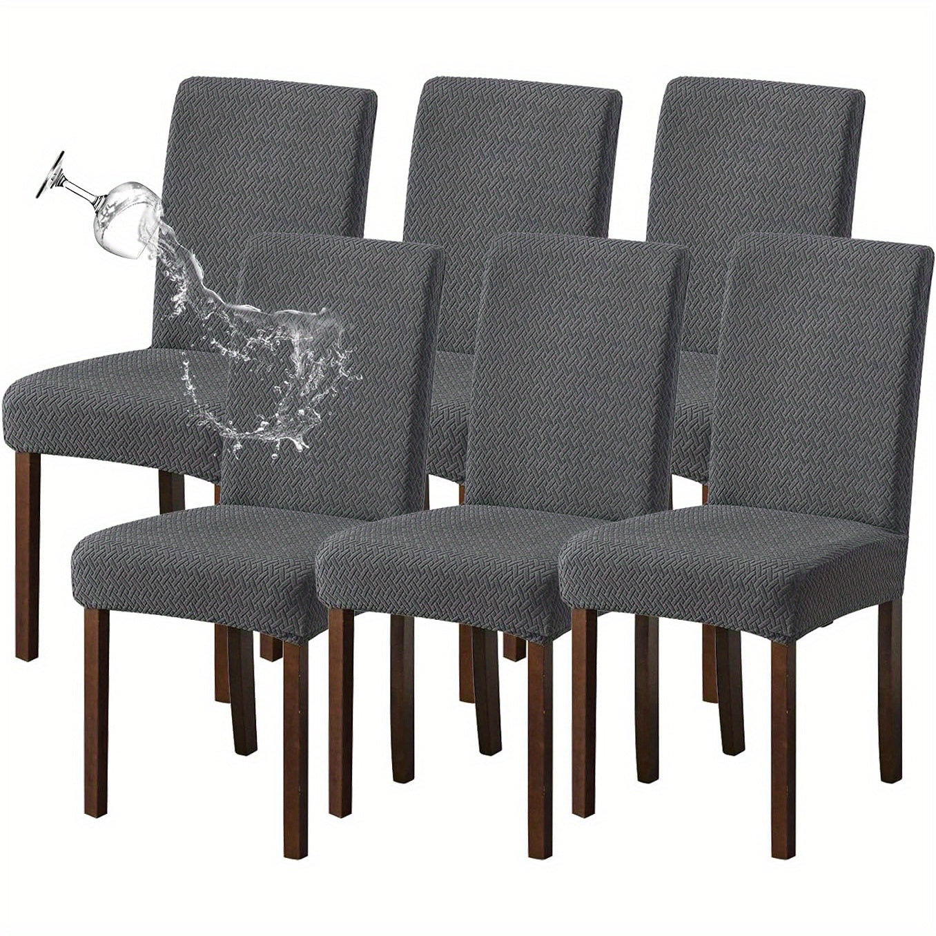 Dining Chair Covers Set of 4 6 Waterproof Stretch Parson Chair Slipcovers - Polar Fleece Jacquard Elastic Band Fit Kitchen Dining Room Chair Protector, 7 Colors, Beige Black Khaki Burgundy Gray