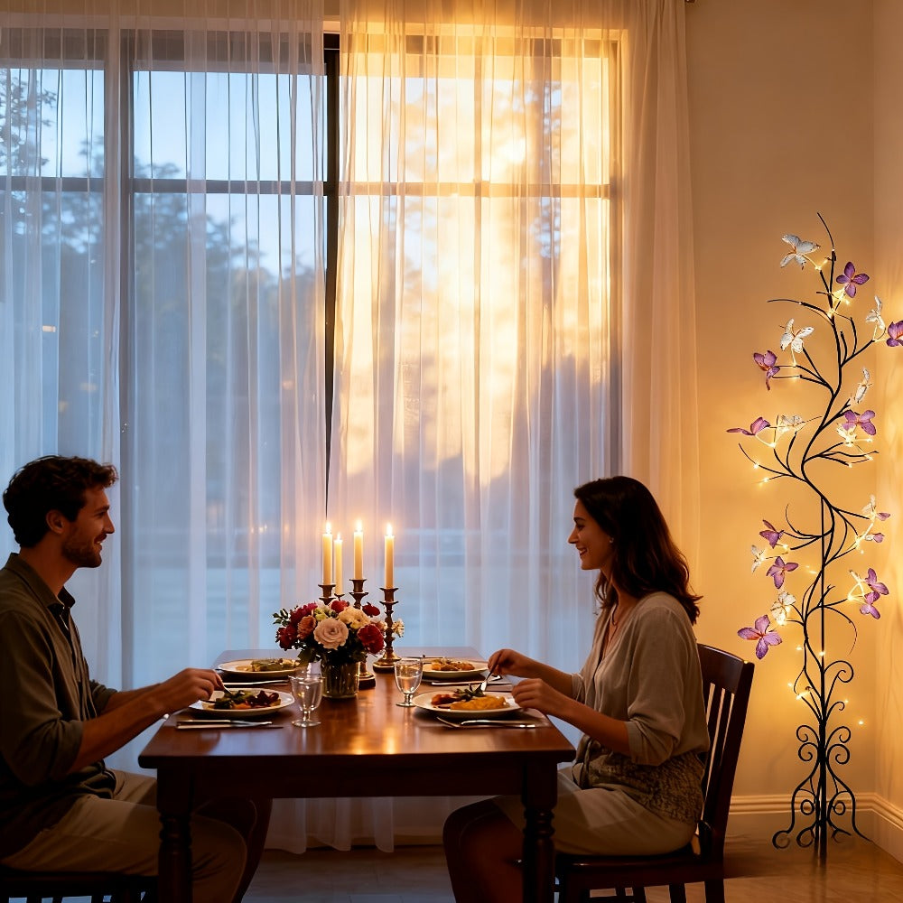 Butterfly Branch String Lights ¨C 30 LED Vine Fairy Lights with Artificial Purple-Blue Butterflies, 8 Lighting Modes, USB Powered Warm White, Boho Wall Decor for Bedroom Wedding Birthday Party Festival